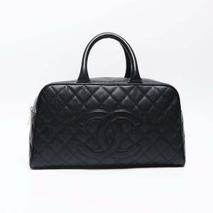 CHANEL Caviar Skin Coco Mark Boston Bag Black WS13509
